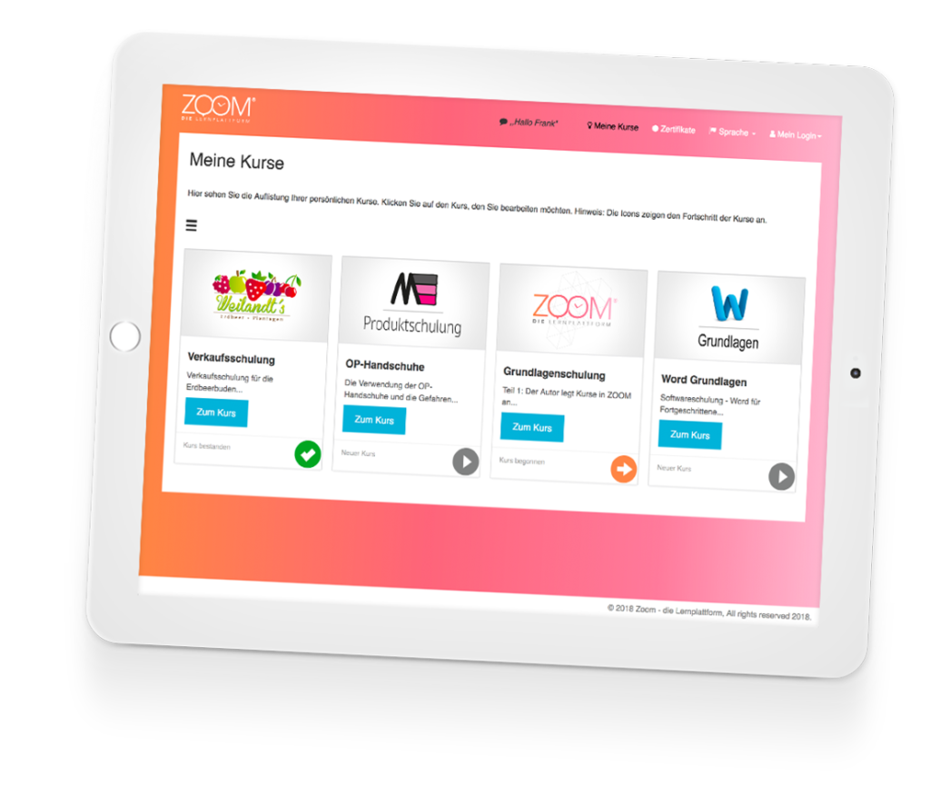 Zoom – Tablet Lerner Kursansicht